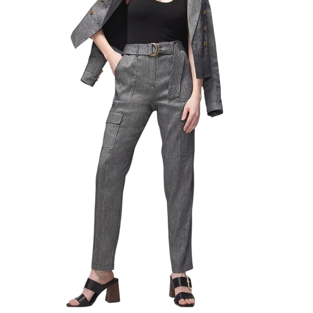 White House Black Market Linen Blend Belted Utility Pants Tapered Ankle Curvy 2